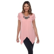 White Mark Women's White Embellished Tunic Top V-Neck Rayon Spandex High Quality